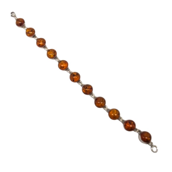 Sterling Silver Amber Round Link Bracelet #20942 - Picture 8 of 10